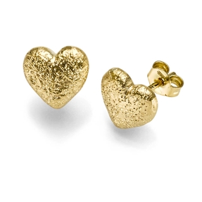 Paar Ohrringe Ohrstecker 9x9mm Herzen aus 585 Gold Gelbgold strukturiert
