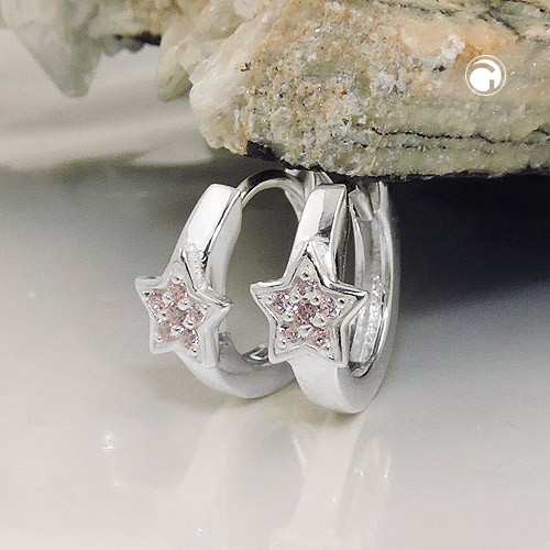 Creolen Sterne mit pink Zirkonia 925 Silber