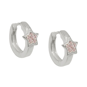 Paar Kinder-Creolen Ohrringe Sterne Sternchen mit pink Zirkonia 925 Silber