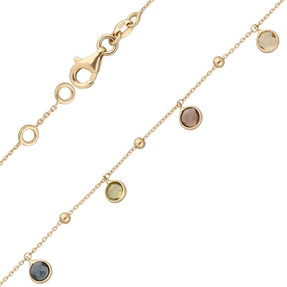Armband 585 Gold Gelbgold mit Blautopas Amethyst Peridot Citrin Rauchquarz 19cm