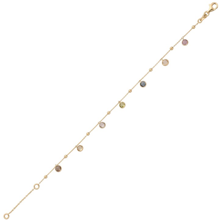 Fußkette aus 585 Gelbgold mit Edelsteinen multicolor 25cm