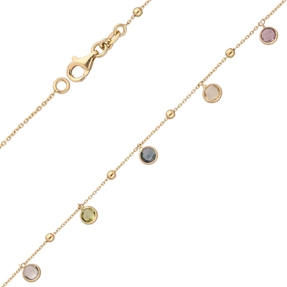 Fußkette 585 Gold Gelbgold mit Blautopas Amethyst Peridot Citrin Rauchquarz 25cm