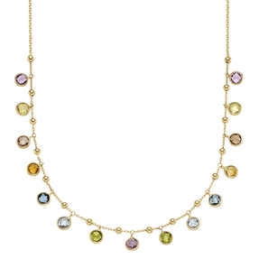 Collier 585 Gold Gelbgold mit Blautopas Amethyst Peridot Citrin Rauchquarz 45cm Collier 585 Gold Gelbgold mit Blautopas Amethyst Peridot Citrin Rauchquarz 45cm