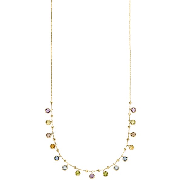 Collier aus 585 Gelbgold mit Edelsteinen multicolor 45cm