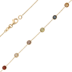 Fußkette 585 Gold mit Amethyst Granat Blautopas Citrin Peridot Rauchquarz 25cm