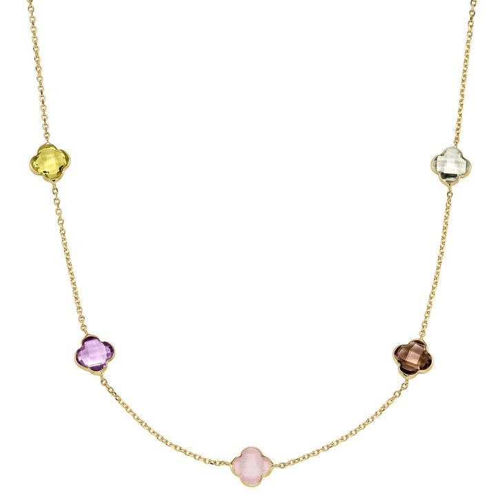 Collier 585 Gelbgold Kleeblatt Blumen Edelsteine 45cm