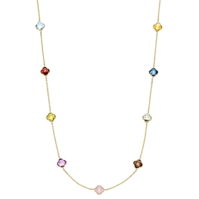 Collier aus 585 Gold Gelbgold Kleeblatt Blumen echte Edelsteine multicolor 45cm Collier aus 585 Gold Gelbgold Kleeblatt Blumen echte Edelsteine multicolor 45cm