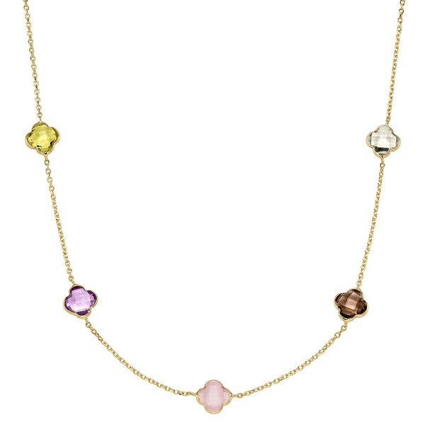 Collier 585 Gelbgold Kleeblatt Blumen Edelsteine 45cm