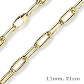 11mm Armband Paper-Clip Phantasie-Armkette aus 585 Gold Gelbgold glänzend 21cm 11mm Armband Paper-Clip Phantasie-Armkette aus 585 Gold Gelbgold glänzend 21cm
