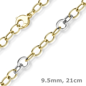 9,5mm Ringel-Armband Armkette aus 585 Gold Gelbgold Weißgold bicolor 21cm