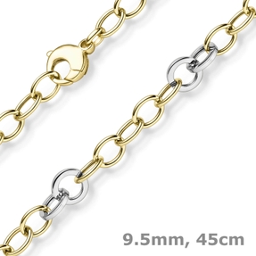 9,5mm Halskette Ringel-Kette Collier aus 585 Gold Gelbgold Weißgold bicolor 45cm