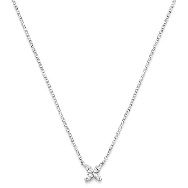 Collier Blume 750 Weißgold 4 Navette-Diamanten 0.24 ct 45cm