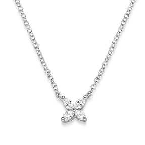 Collier Blume aus 750 Gold Weißgold mit 4 Navette-Diamanten 0,24 ct. TW-SI 45cm