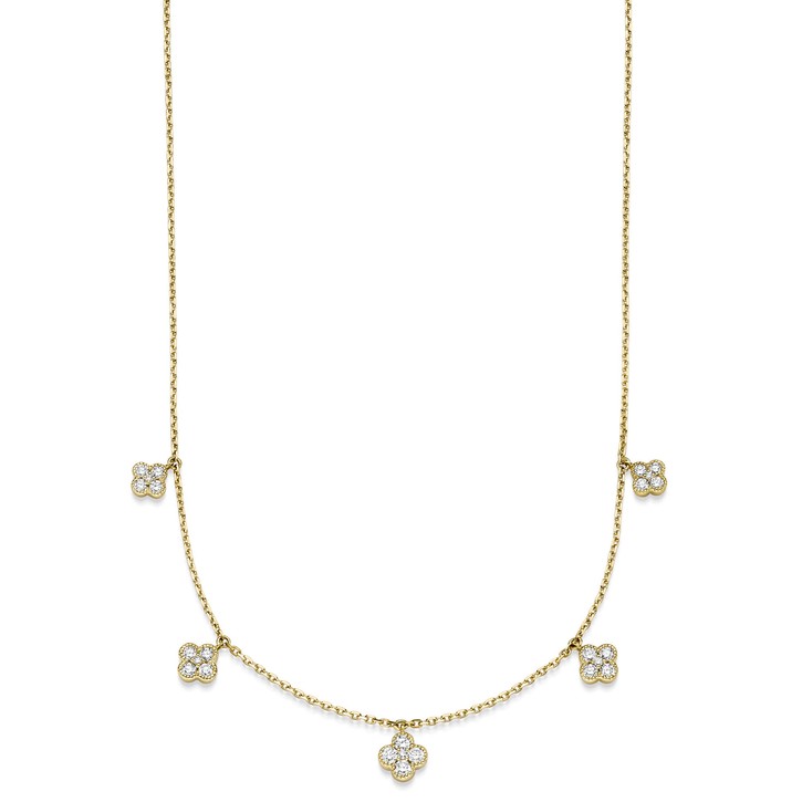 Collier 750 Gelbgold Kleeblat 25 Diamanten 0.70 ct 45cm