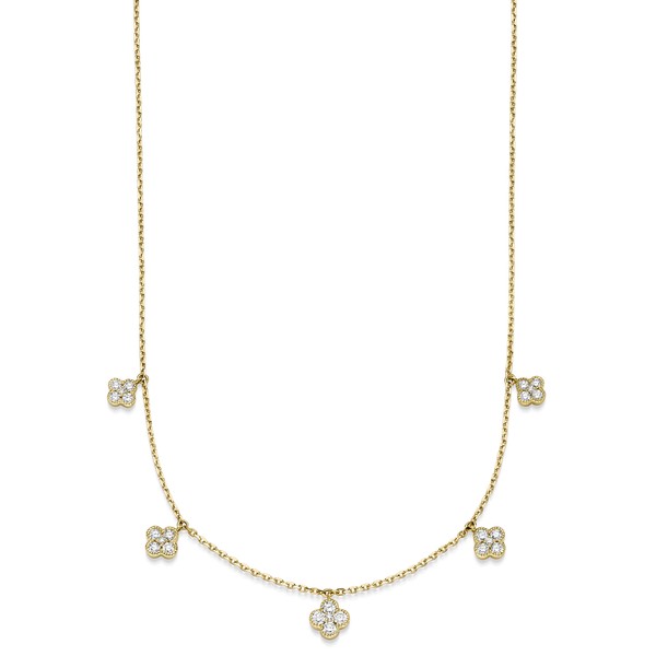 Collier 750 Gelbgold Kleeblat 25 Diamanten 0.70 ct 45cm