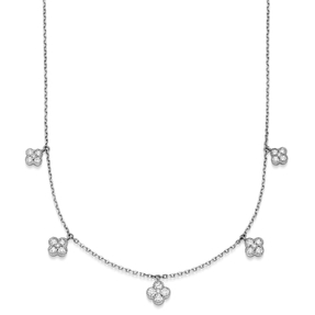 Collier 750 Weißgold Kleeblat Blumen 25 Diamant-Brillanten 0,70 ct. TW-SI, 45cm