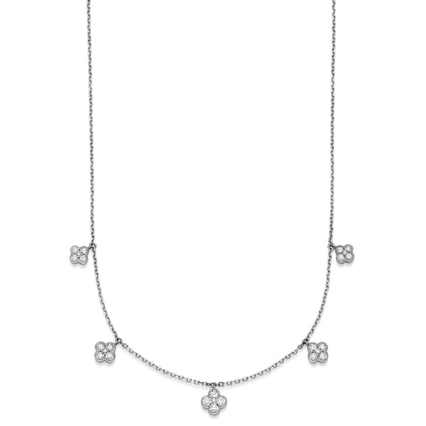 Collier 750 Weißgold Kleeblat 25 Diamanten 0.70 ct 45cm