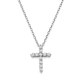Collier Kreuz aus 750 Gold Weißgold mit 11 Diamant-Brillanten 0,37 ct TW-SI 45cm Collier Kreuz aus 750 Gold Weißgold mit 11 Diamant-Brillanten 0,37 ct TW-SI 45cm