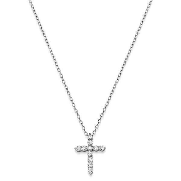 Collier Kreuz aus 750 Weißgold mit 11 Diamanten 0.37 ct 45cm