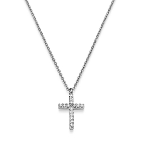 Collier Kreuz aus 750 Gold Weißgold mit 15 Diamant-Brillanten 0,08 ct TW-SI 45cm