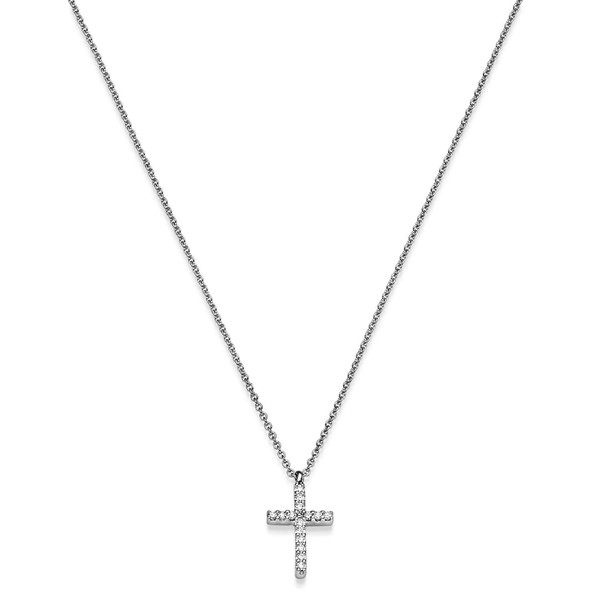 Collier Kreuz aus 750 Weißgold mit 15 Diamanten 0.08 ct 45cm