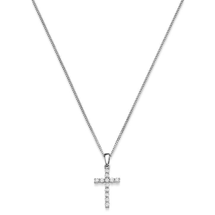 Collier Kreuz aus 750 Weißgold mit 12 Diamanten 0.15 ct 42cm