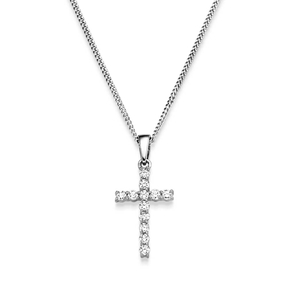 Collier Kreuz aus 750 Gold Weißgold mit 12 Diamant-Brillanten 0,15 ct TW-SI 42cm Collier Kreuz aus 750 Gold Weißgold mit 12 Diamant-Brillanten 0,15 ct TW-SI 42cm