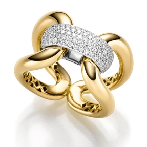 Breiter Ring aus 750 Gold gelb/weiß mit Diamant-Brillanten 0,58 ct TW-SI