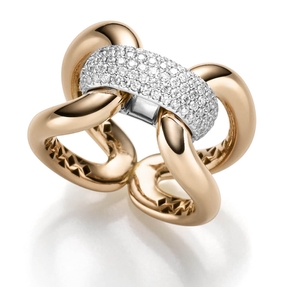Breiter Ring aus 750 Gold rot/weiß mit Diamant-Brillanten 0,58 ct TW-SI