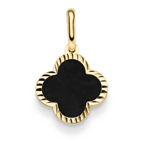 Anhänger aus 585 Gelbgold mit Blume Kleeblatt aus Onyx schwarz klein 12,5x20,5mm Anhänger aus 585 Gelbgold mit Blume Kleeblatt aus Onyx schwarz klein 12,5x20,5mm
