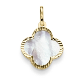 Anhänger aus 585 Gelbgold mit Blume Kleeblatt aus Perlmutt 15,5x24,5mm Anhänger aus 585 Gelbgold mit Blume Kleeblatt aus Perlmutt 15,5x24,5mm