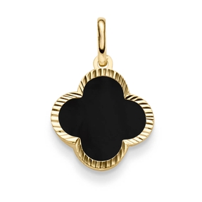 Anhänger aus 585 Gelbgold mit Blume Kleeblatt aus Onyx schwarz klein 15,5x24,5mm Anhänger aus 585 Gelbgold mit Blume Kleeblatt aus Onyx schwarz klein 15,5x24,5mm