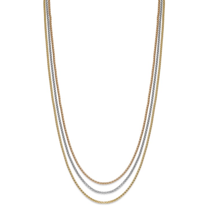 Himbeer Kette 3-reihig 585 Gold gelb weiß rot 45cm