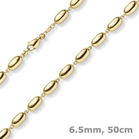 6,5mm Oliven-Kette Halskette Collier aus 585 Gold Gelbgold glänzend 50cm