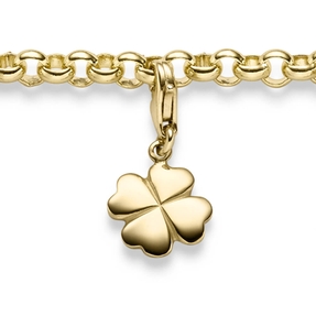 Einhänger Kleeblatt Glücksklee Charm aus 585 Gold Gelbgold glänzend 10x20,5mm Einhänger Kleeblatt Glücksklee Charm aus 585 Gold Gelbgold glänzend 10x20,5mm