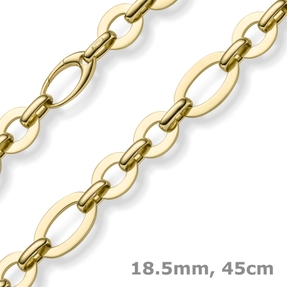 18,5mm Phantasie-Kette Halskette ovale Kettenglieder 585 Gold Gelbgold 45cm