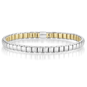 6mm elastisches Wende-Armband 585 Gold gelb/weiß bicolor 21cm dehnbar flexibel