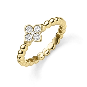 Ring Kugelring Blume 585 Gold Gelbgold mit 5 Diamant-Brillanten 0,24ct. TW-SI