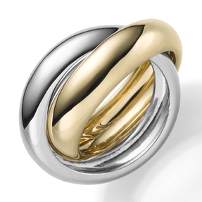 2-er Ring aus 585 Gold gelb/weiß bicolor 6,5mm glatt glänzend schlicht