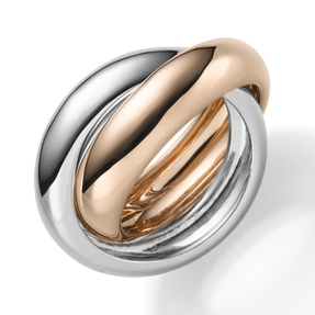 2-er Ring aus 585 Gold weiß/rot bicolor 6,5mm glatt glänzend schlicht