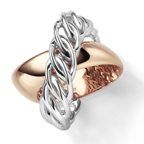 Breiter Ring Damenring 585 Gold Weißgold Rotgold bicolor Breite 18mm gekreuzt