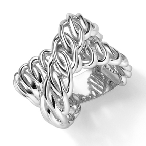 Breiter Ring Damenring aus 585 Gold Weißgold Breite 18mm gekreuzt