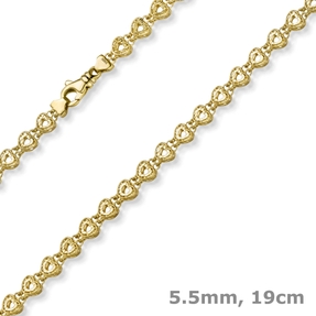 5,5mm Fantasie Armband Armkette Herzen-Kette aus 585 Gold Gelbgold 19cm 5,5mm Fantasie Armband Armkette Herzen-Kette aus 585 Gold Gelbgold 19cm
