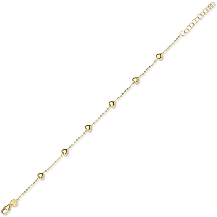 Armband Armkette mit 6 Herzen aus 585 Gelbgold 21cm