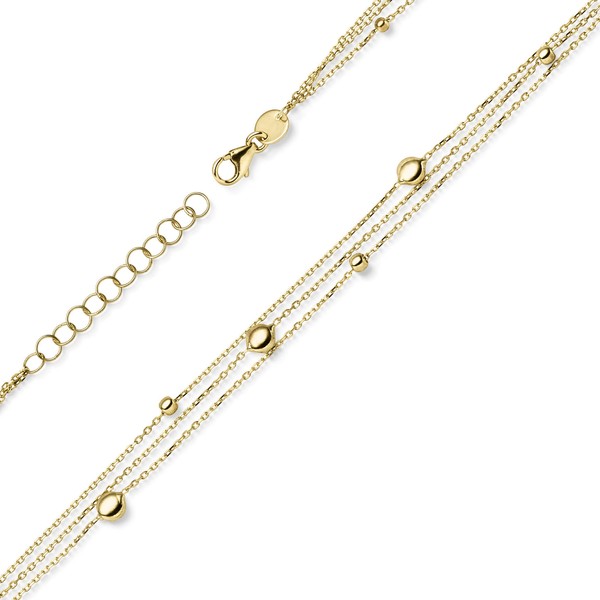 Kette Collier 3-reihig mit Elementen 585 Gelbgold hohl 42-45cm