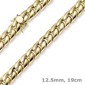 12,5mm Armband Panzerkette aus 585 Gold Gelbgold hohl mit Kastenschloss 19cm