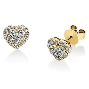 Ohrstecker Herzen aus 750 Gold Gelbgold mit 44 Diamant-Brillanten 0,55ct TW-SI