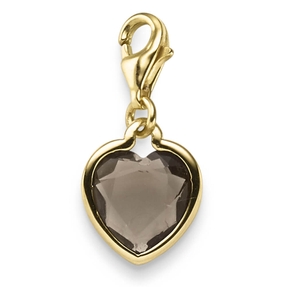 Einhänger Charm Herz mit Rauchquarz braun 23,5x10,5mm 585 Gold Gelbgold