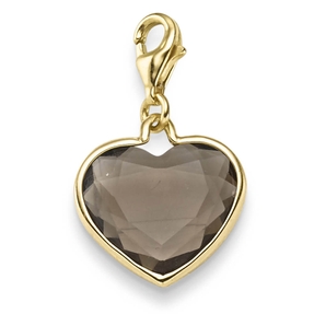 Einhänger Charm Herz mit Rauchquarz braun 26x16mm 585 Gold Gelbgold