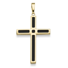 Anhänger Kreuz mit Onyx schwarz 47x24,5mm 585 Gold Gelbgold glänzend schlicht